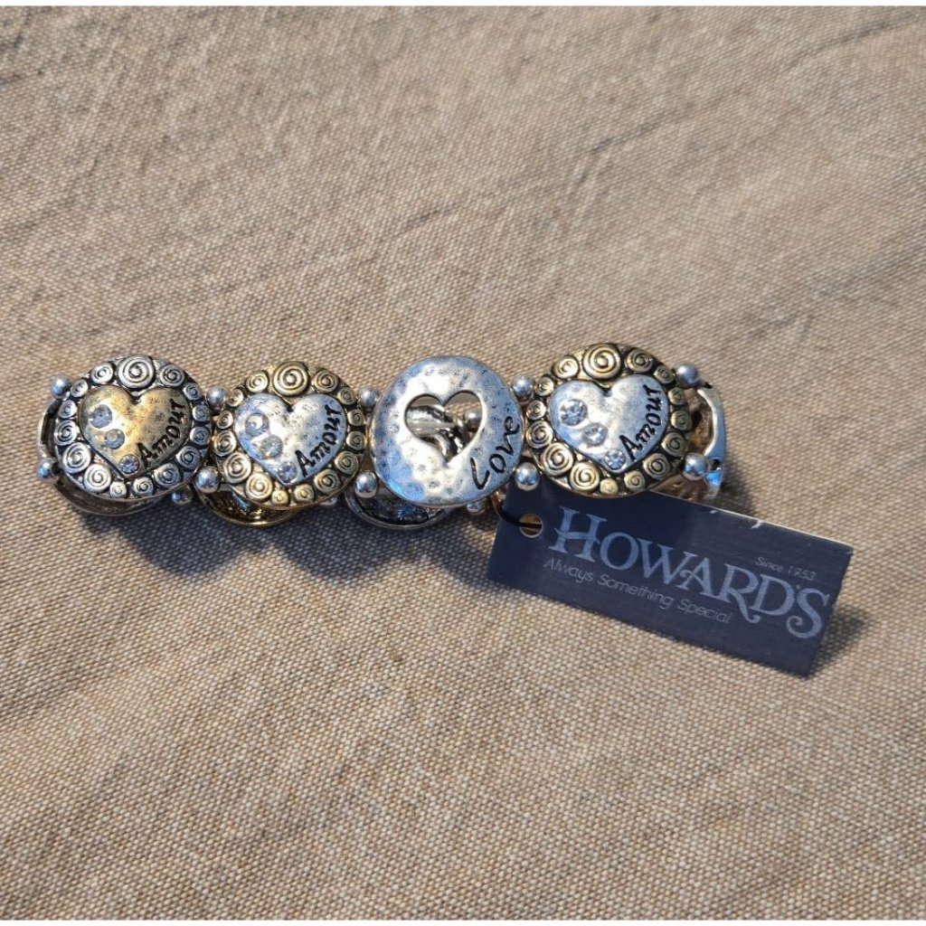 Howards Silver & Gold Love & Amour Stretch Bracelet W/ Heart Accents